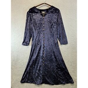 Brett Alixander Dress‎ Size 16 Blue Crushed Velvet Style Button Front VTG Goth